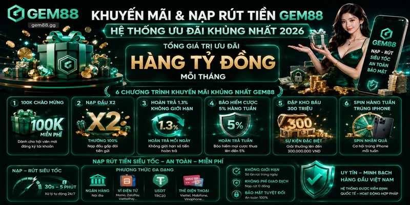 Truy Cập Link Vào GEM88 Mới Nhất 2026 - Đăng Ký Tặng 188K 13 Khuyến Mãi Và Nạp Rút Tiền GEM88 – Hệ Thống Ưu Đãi Khủng Nhất 2026